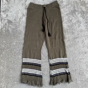 Lisa Todd Boho Relaxed Luxury Women's Linen Olive Pants Fringe Hem Drawstring XS